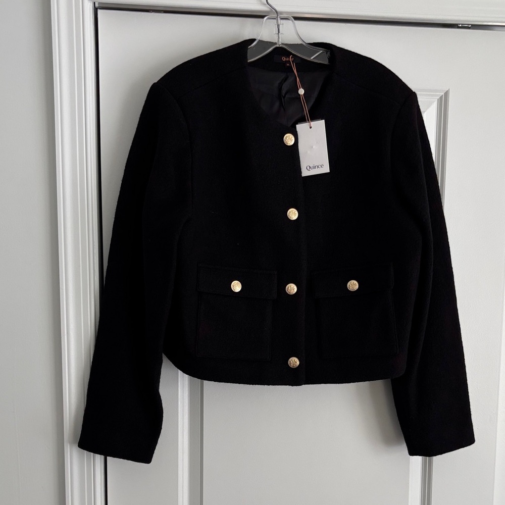 Quince Elegant Black Jacket with Gold Accents